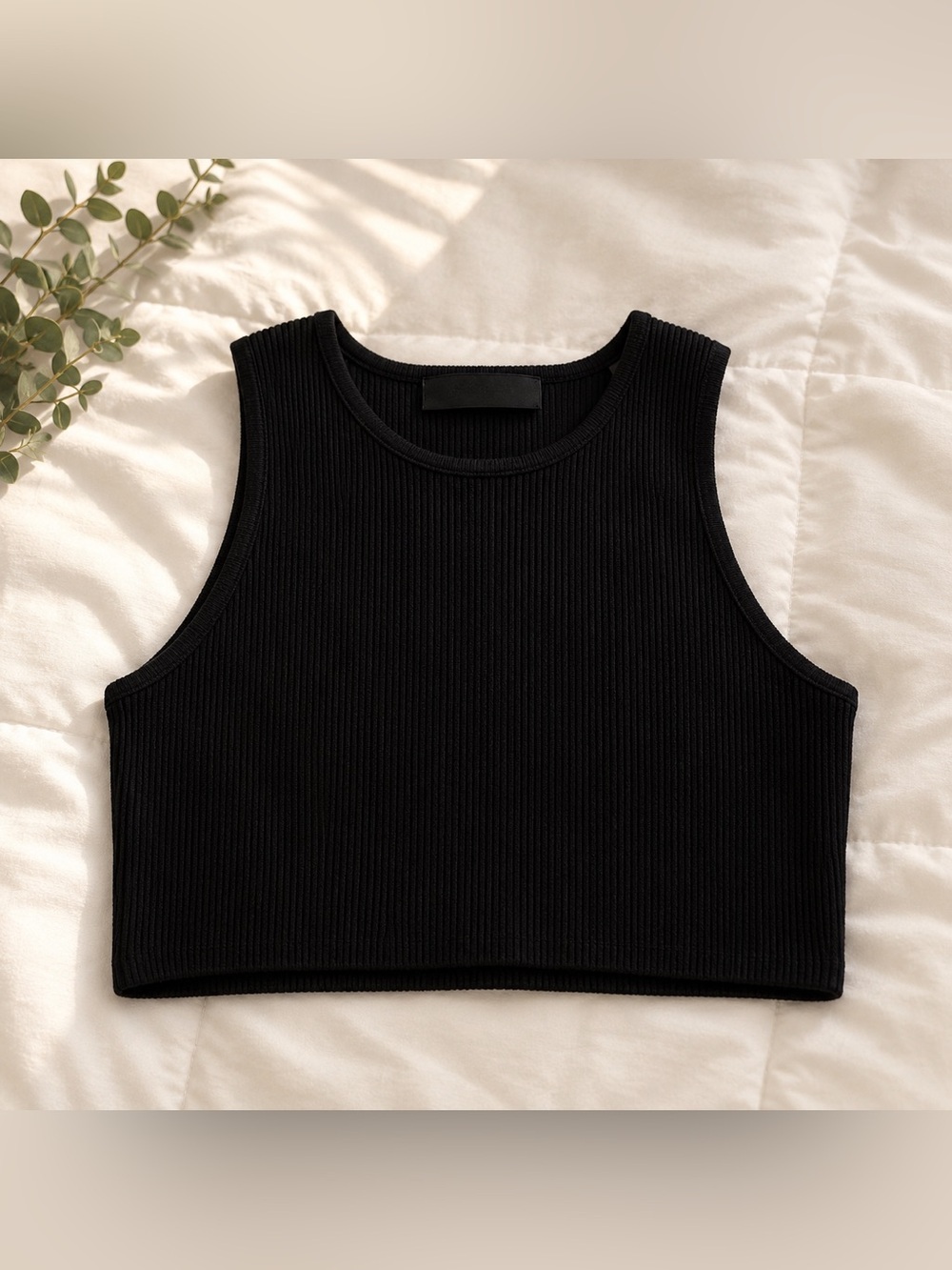 Essentials Black Ribbed Crop Top